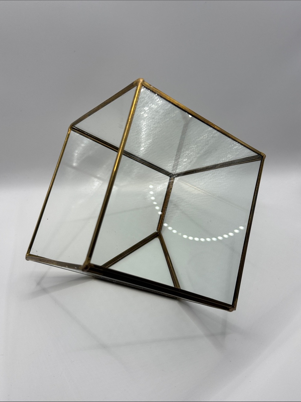 Geometric Glass Terrarium, Gold Cube Planter - Picture 3 of 6